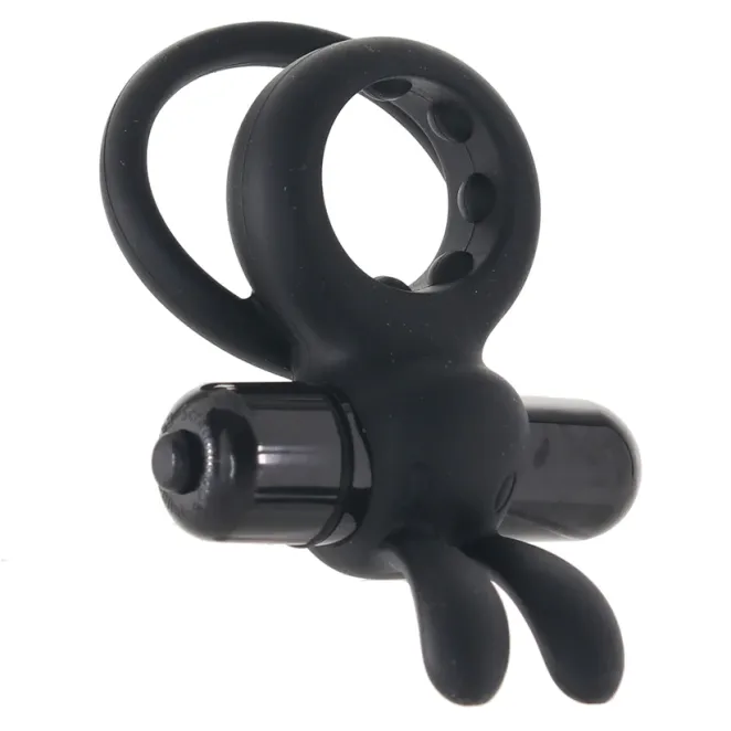 Vibrating Rabbit Double Cock Ring Black