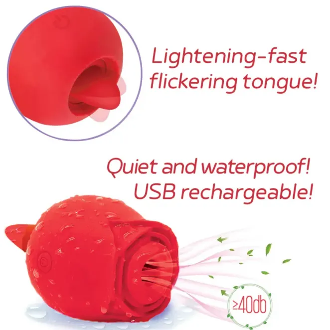 Wild Rose Sucking and Licking Rose Vibrator with Tongue Red