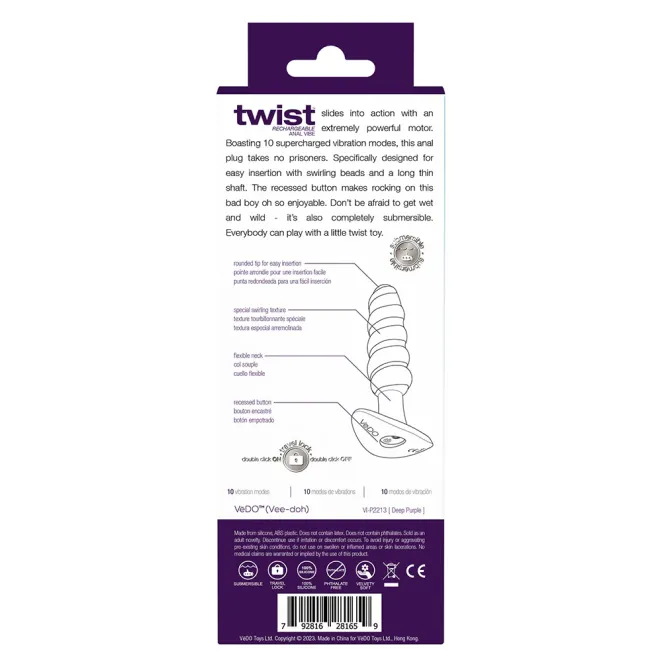 VeDO Twist Silicone Vibrating Butt Plug Purple