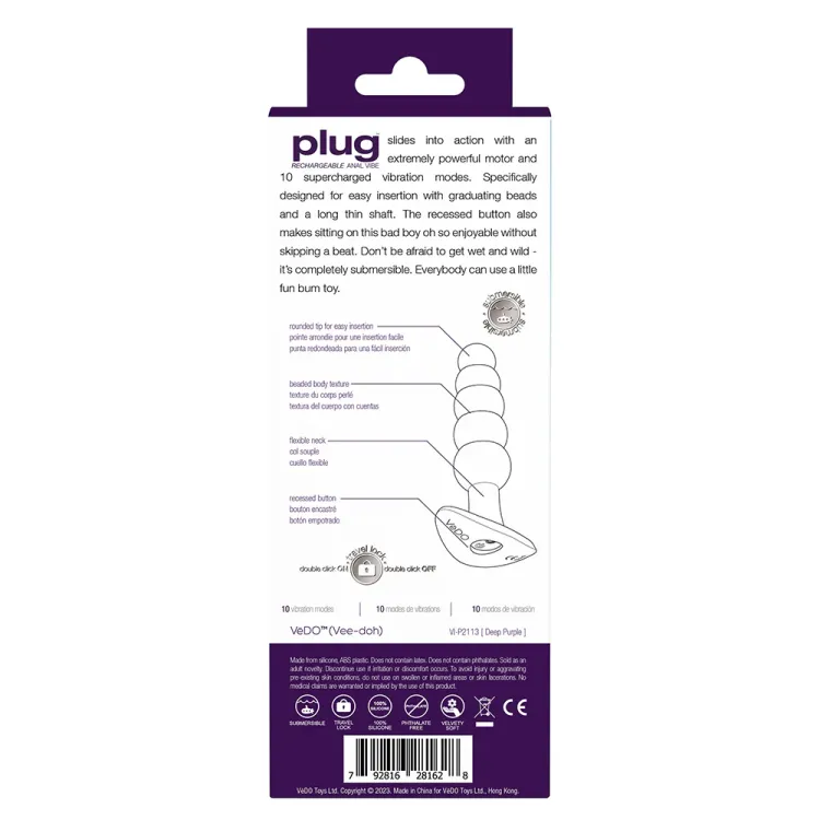 Anal VeDO Silicone Vibrating Butt Plug Purple Anal VeDO Silicone Vibrating Butt Plug Purple