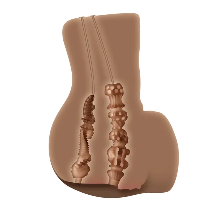 Rear Beauty Remote-Controlled Vibrating Sucking Dual Entry Masturbator Dark