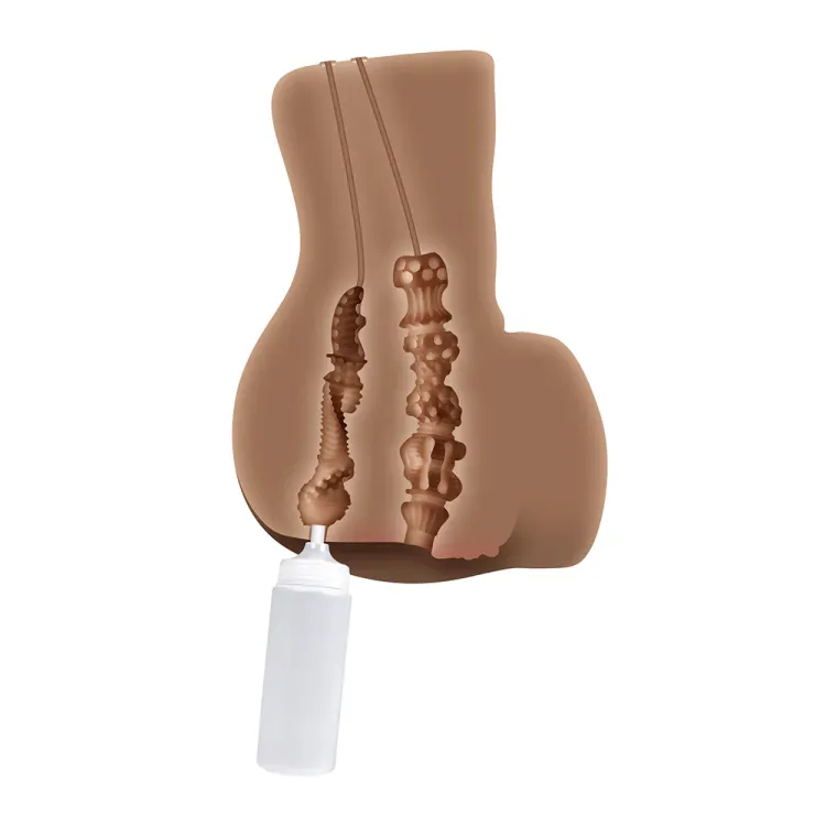 Rear Beauty Remote-Controlled Vibrating Sucking Dual Entry Masturbator Dark