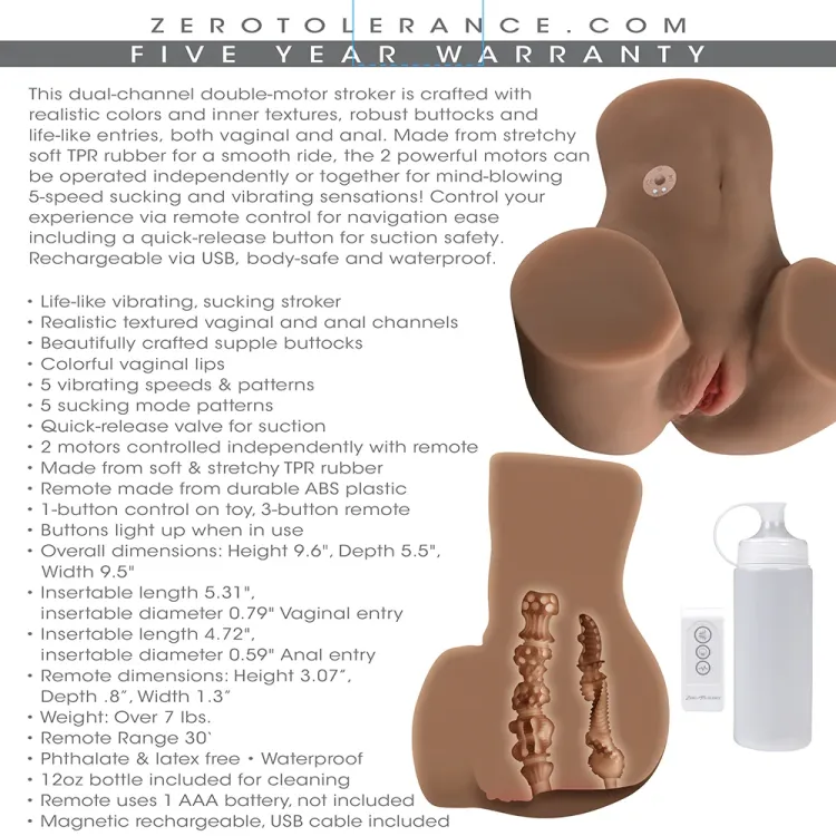 Rear Beauty Remote-Controlled Vibrating Sucking Dual Entry Masturbator Dark