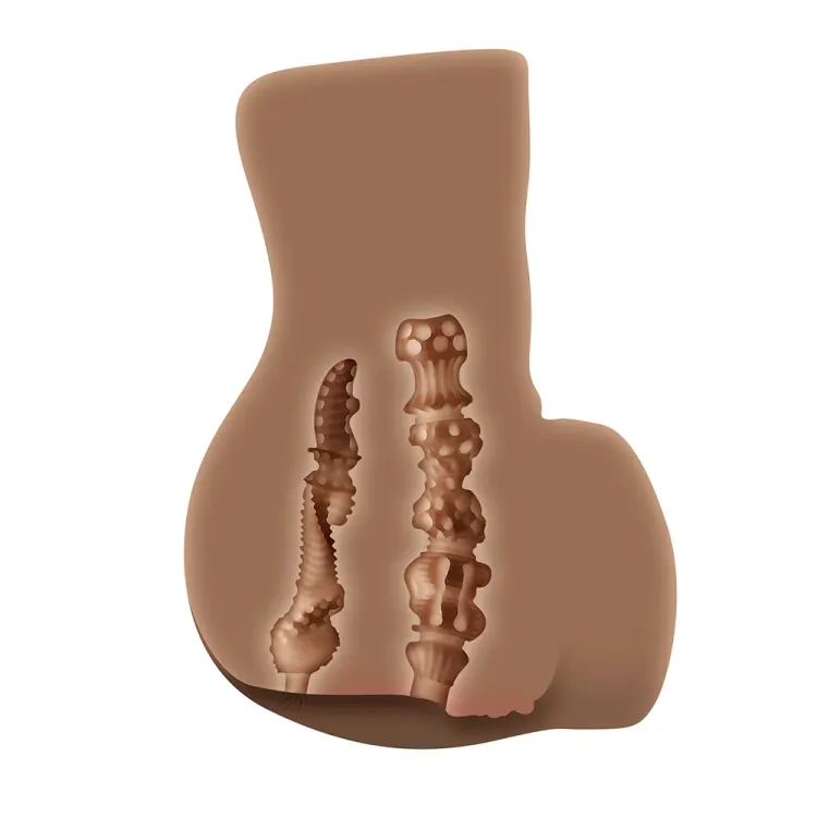 Rear Beauty Remote-Controlled Vibrating Sucking Dual Entry Masturbator Dark