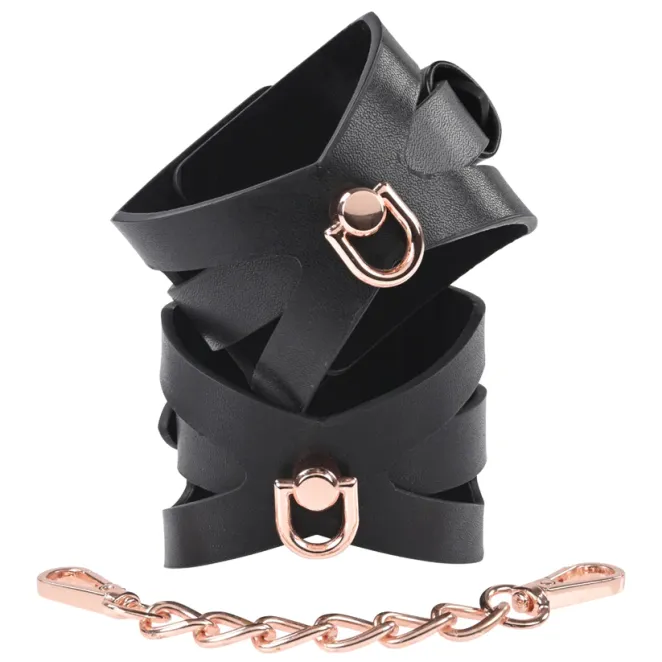 Brat Faux Leather Handcuffs & Rose Gold Chain