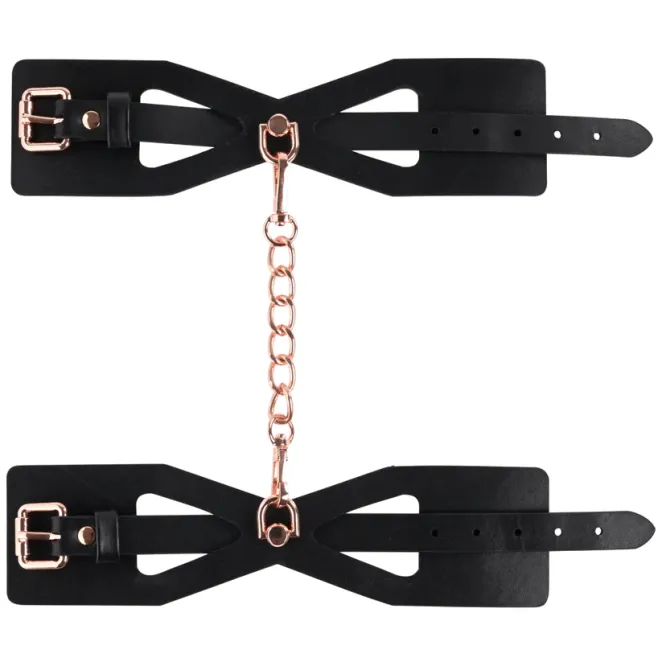 Brat Faux Leather Handcuffs & Rose Gold Chain