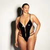 Oh La La Cheri Whipped Soft Cup Open Gusset Vinyl Teddy with Barbell Trim Oh La La Cheri Whipped Soft Cup Open Gusset Vinyl Teddy with Barbell Trim