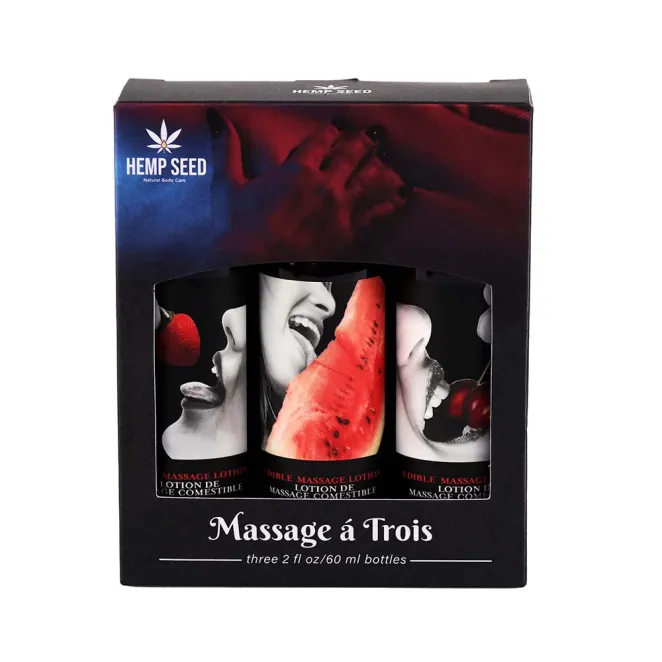 Earthly Body Massage-a-trois Edible Massage Lotion 3-Piece Gift Set Box 2 oz. (87887) | SlipDix.com