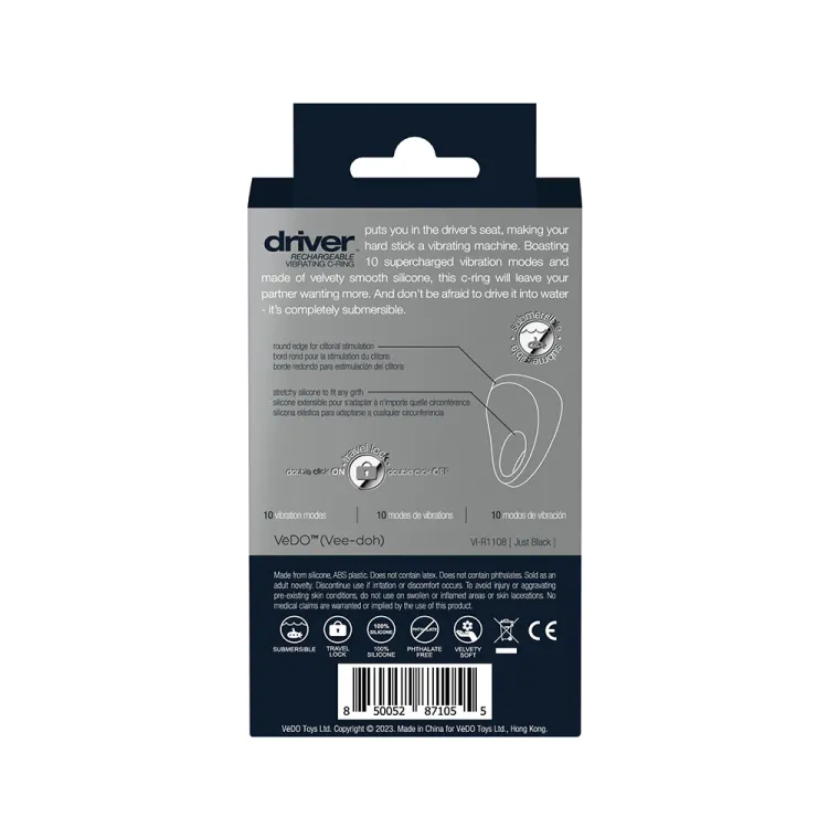 VeDO Driver Rechargeable Vibrating Cock Ring Black VeDO Driver Rechargeable Vibrating Cock Ring Black