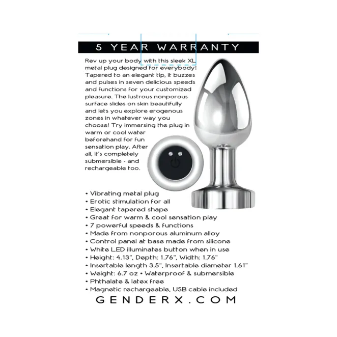 Anal Metal Plug XL Vibrating Butt Plug