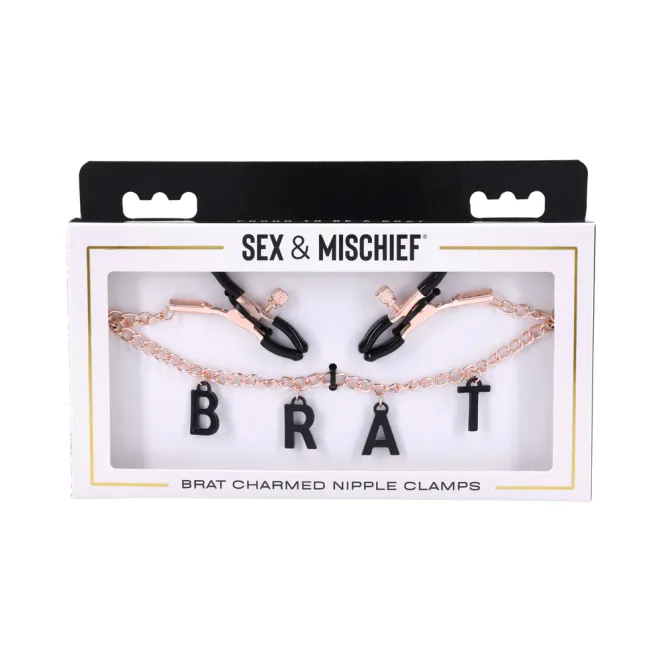 Brat Charmed Adjustable Nipple Clamps with Rose Gold Chain