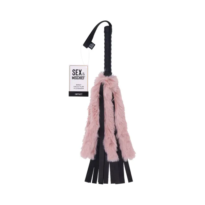 Brat Faux Fur & Vegan Leather Flogger Rose Gold & Black