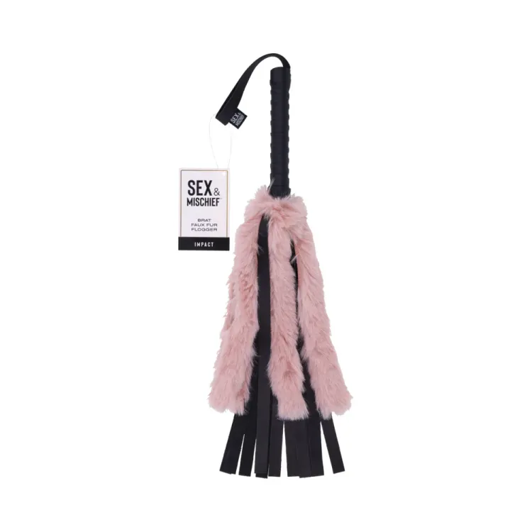 Brat Faux Fur & Vegan Leather Flogger Rose Gold & Black Brat Faux Fur & Vegan Leather Flogger Rose Gold & Black