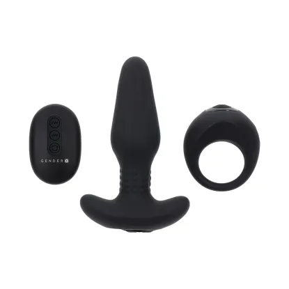 Teamwork Vibrating Anal Plug & Cock Ring Set with Remote Black
