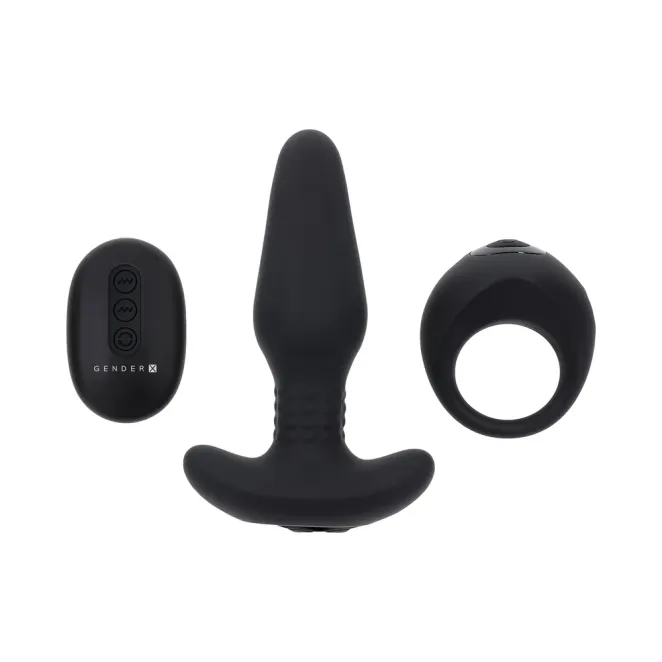 Teamwork Vibrating Anal Plug & Cock Ring Set with Remote Black