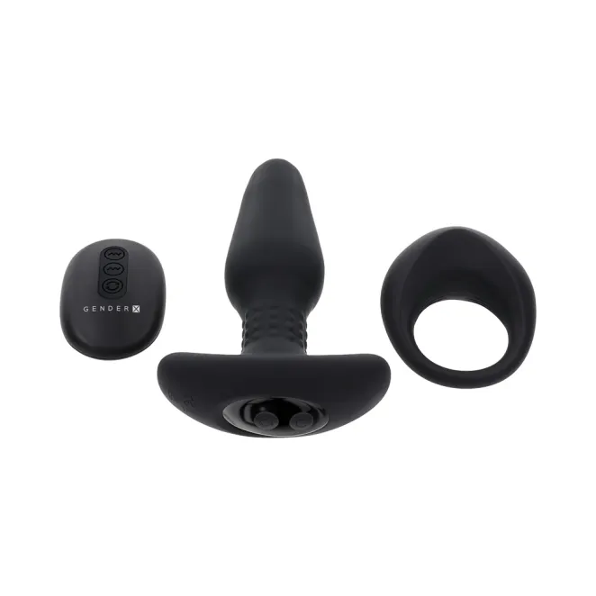 Teamwork Vibrating Anal Plug & Cock Ring Set with Remote Black