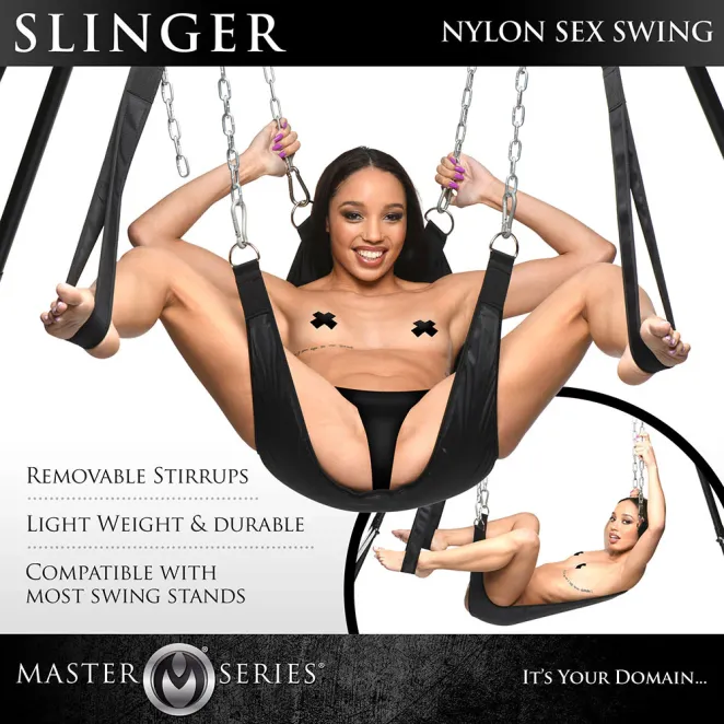Nylon Sex Sling with Removable Stirrups Black