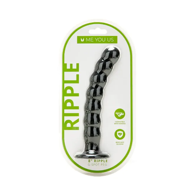 8 in. Ripple G-Spot & P-Spot Peg Dildo Black