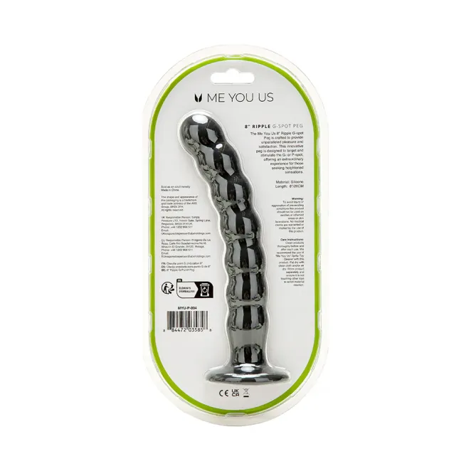 8 in. Ripple G-Spot & P-Spot Peg Dildo Black