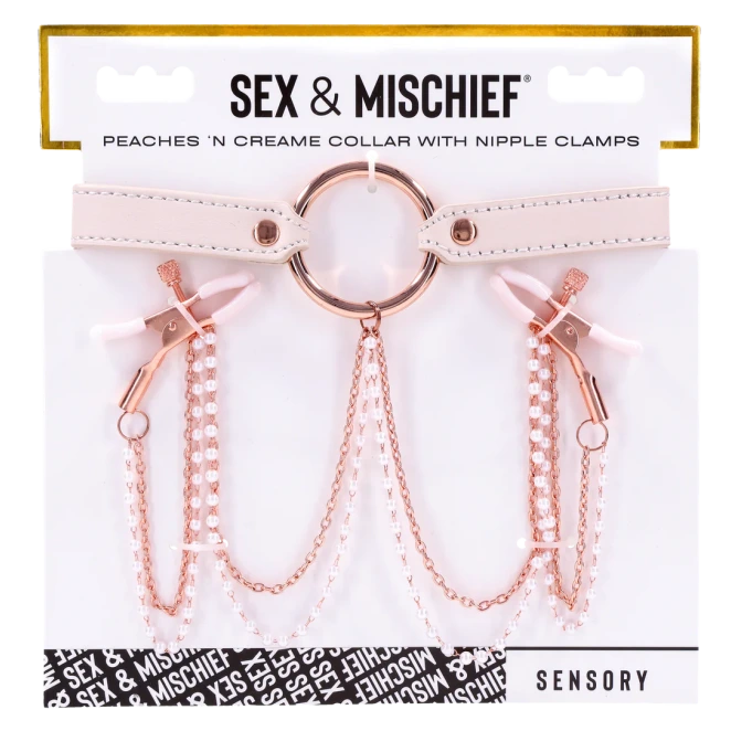 Sportsheets Peaches 'n CreaMe Faux Leather Collar and Nipple Clamps