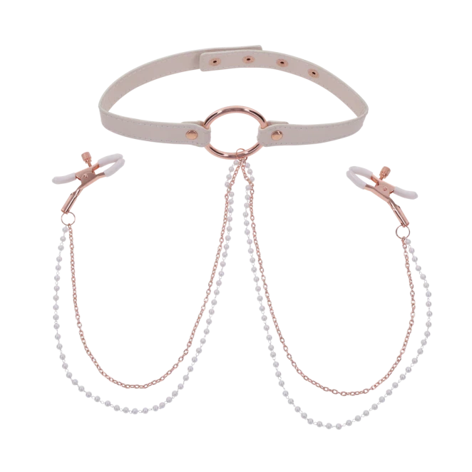 Sportsheets Peaches 'n CreaMe Faux Leather Collar and Nipple Clamps