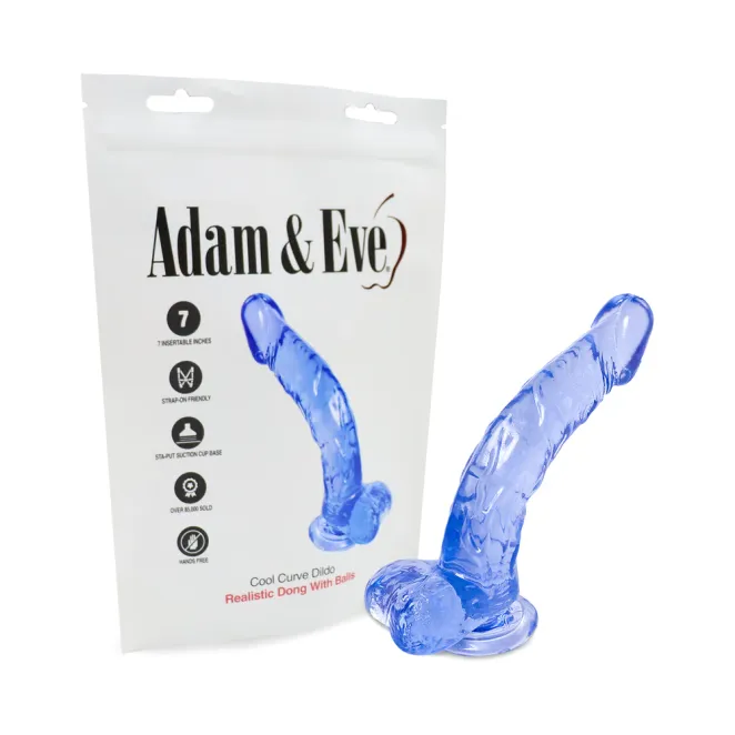 8 Inch Cool Curve Realistic Dildo with Balls Blue