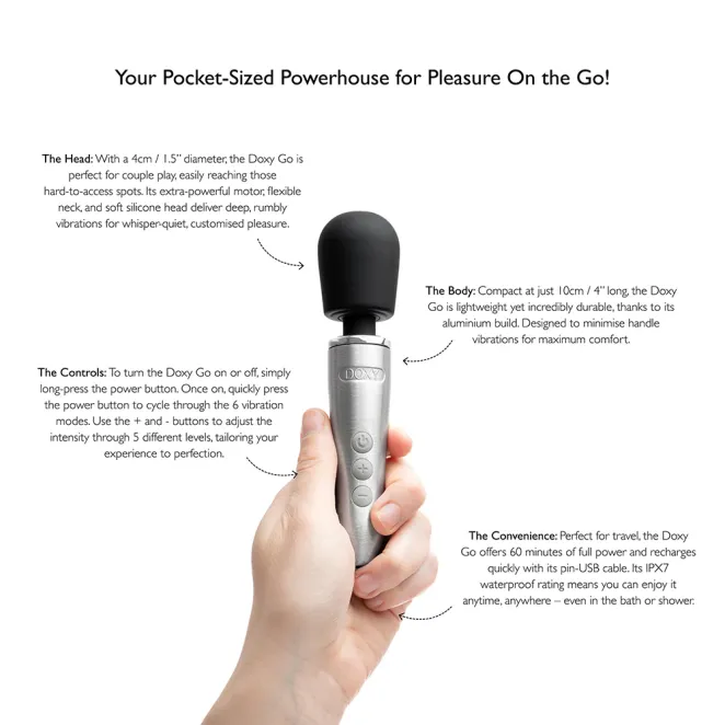 Doxy Go Extra Powerful Rechargeable Travel Mini Wand Massager
