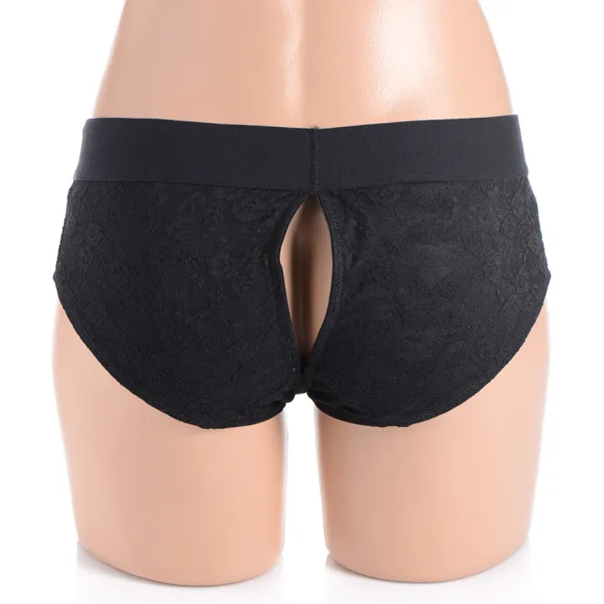 lace envy pegging harness silicone dildo set black strap u