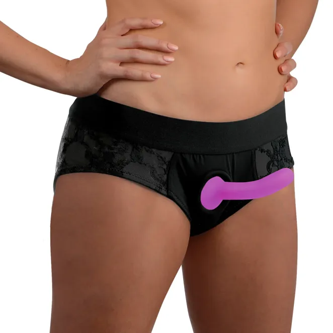 lace envy pegging harness silicone dildo set black strap u