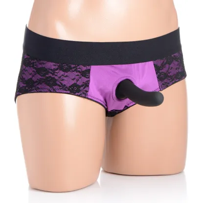 Lace Envy Pegging Harness & Silicone Dildo Set Purple/Black