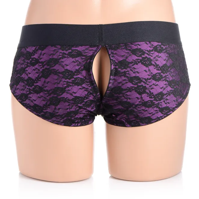 lace envy pegging harness silicone dildo set purple black strap u