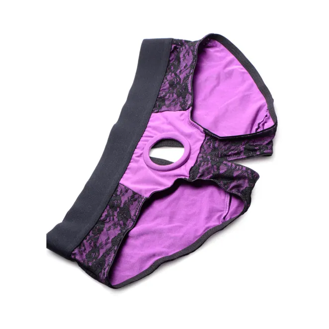 lace envy pegging harness silicone dildo set purple black strap u