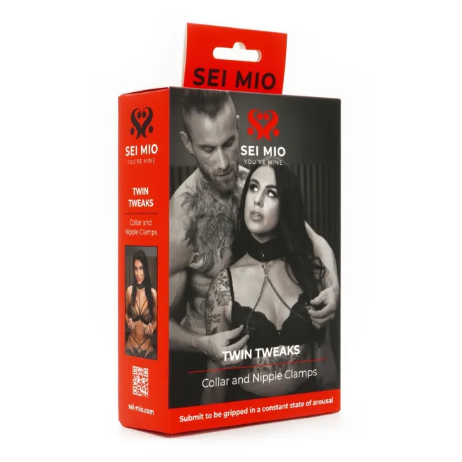 SEI MIO Twin Tweaks Velvet Collar with Nipple Clamps