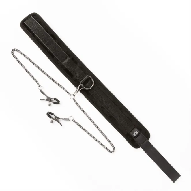 SEI MIO Twin Tweaks Velvet Collar with Nipple Clamps