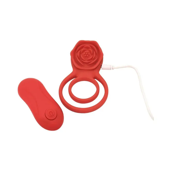 Double Ring Vibrating Rose Couples Cock Ring with Remote