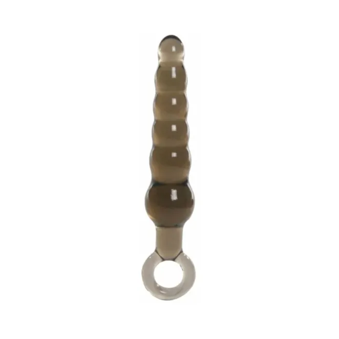 Rippled Anal Teaser Plug with Grip Loop Black