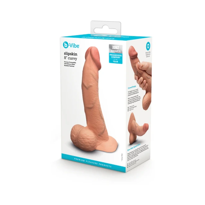 8 Inch b-Vibe Flesh Tan Slipskin Ultra Realistic Curved Dual Density Dildo