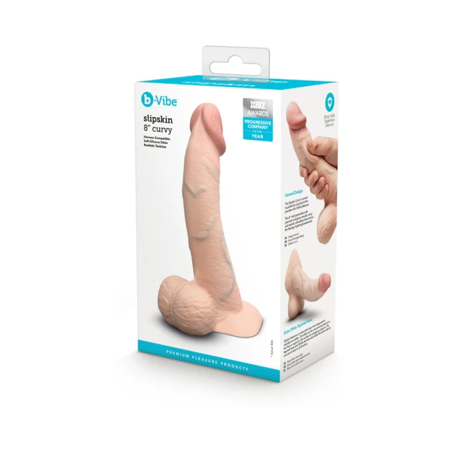 8 Inch b-Vibe Slipskin Flesh Pink Ultra Realistic Curved Dual Density Dildo