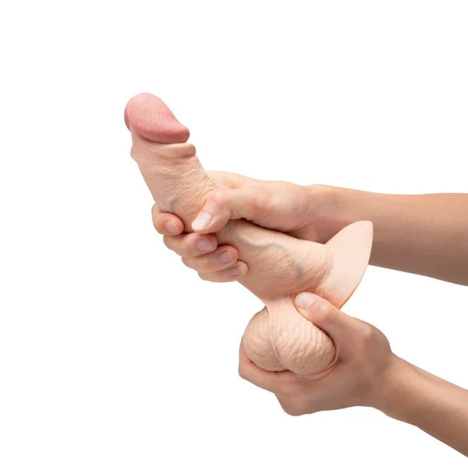 8 Inch b-Vibe Slipskin Flesh Pink Ultra Realistic Curved Dual Density Dildo