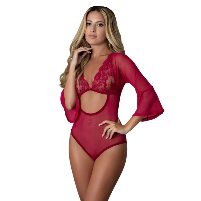 Magic Silk Black Cherry 3/4 Sleeve Playsuit Cherry
