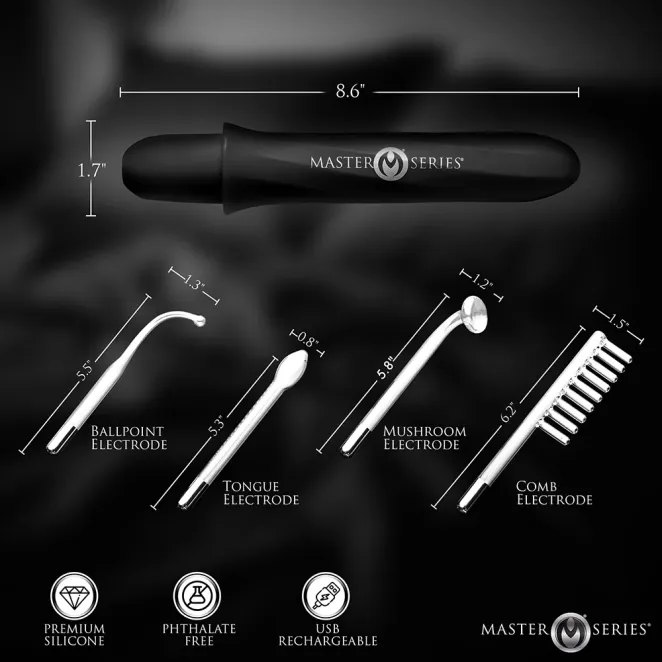 Master Series Elektrawand Rechargeable E-Stim Wand with Attachments