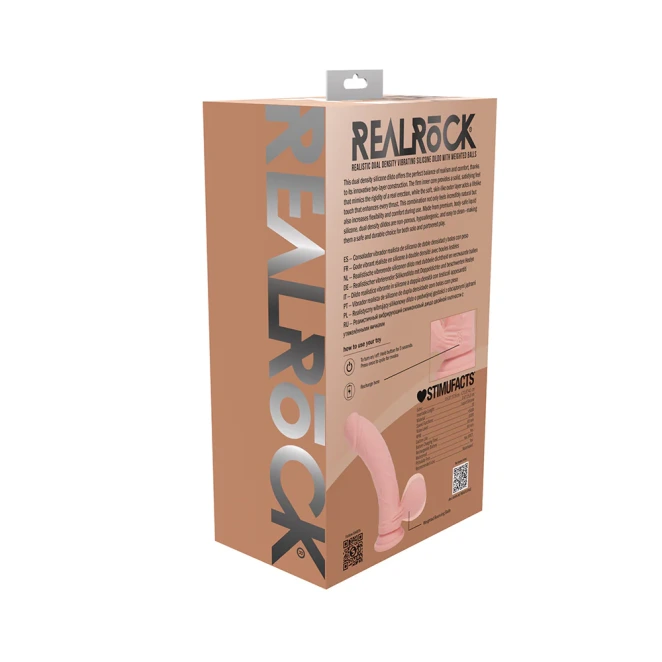 7 Inch RealRock Ultra Realistic Dual Density Vibrating Silicone Dildo with Balls Beige