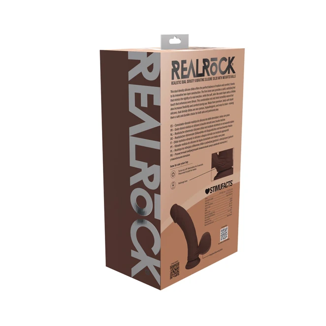 8 Inch RealRock Ultra Realistic Dual Density Vibrating Silicone Dildo with Balls Brown