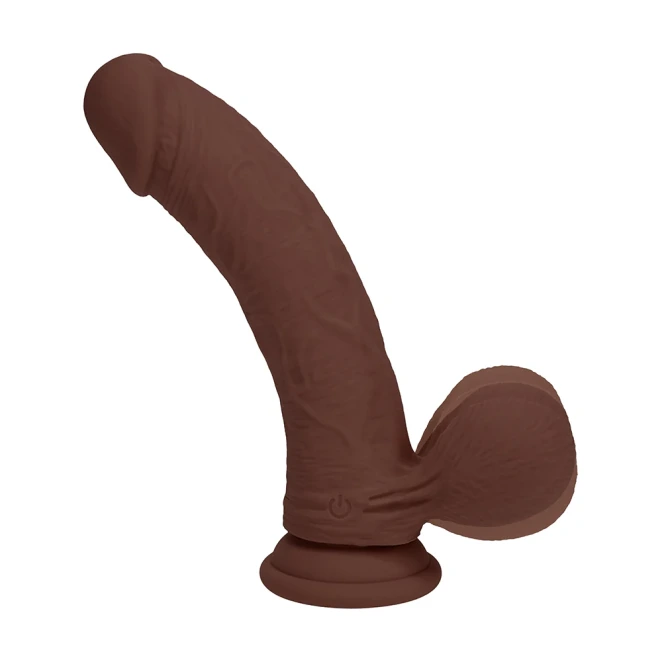 8 Inch RealRock Ultra Realistic Dual Density Vibrating Silicone Dildo with Balls Brown