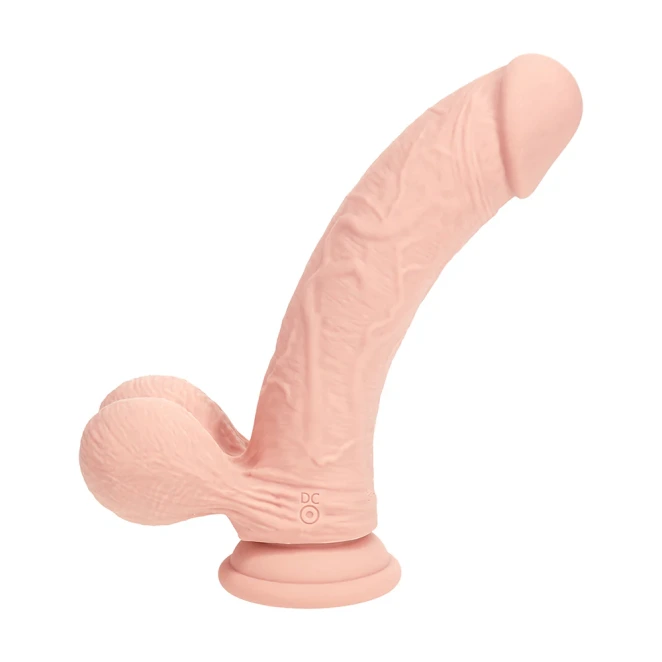 8 Inch Realrock Ultra Realistic Dual Density Vibrating Silicone Dildo with Balls Beige