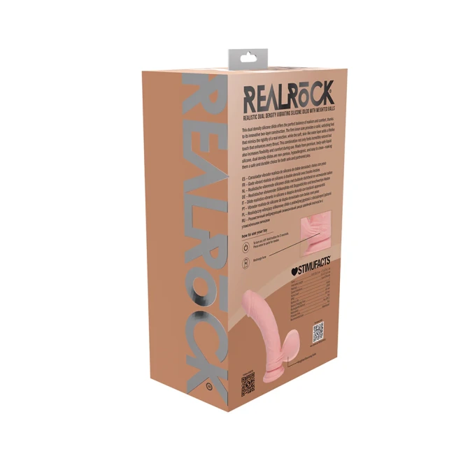 8 Inch Realrock Ultra Realistic Dual Density Vibrating Silicone Dildo with Balls Beige