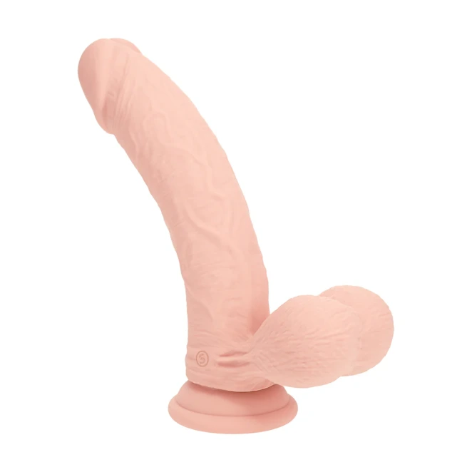 8 Inch Realrock Ultra Realistic Dual Density Vibrating Silicone Dildo with Balls Beige