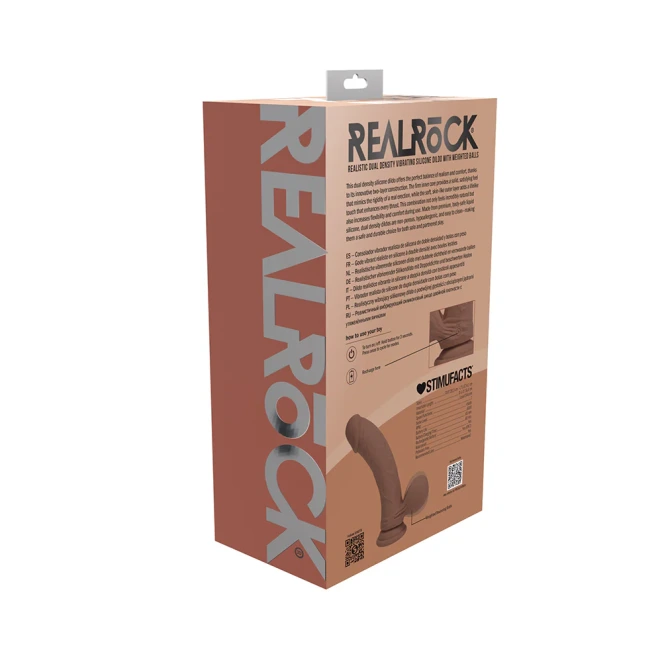8 Inch RealRock Ultra Realistic Dual Density Vibrating Silicone Dildo with Balls Tan