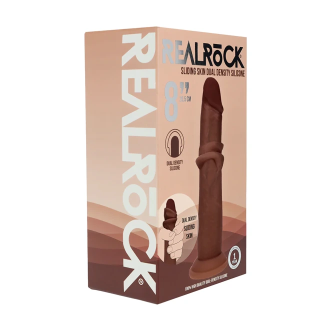 8 Inch RealRock Ultra Realistic Sliding Skin Dual Density Silicone Dildo Brown