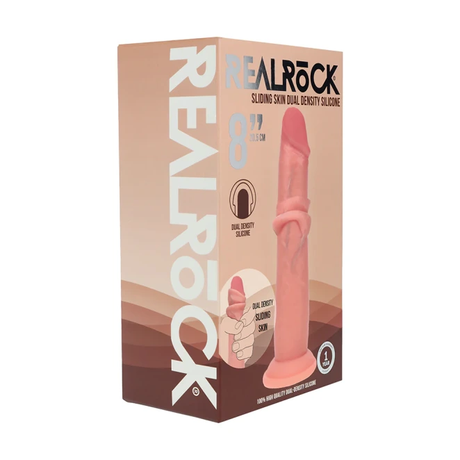 8 Inch RealRock Ultra Realistic Sliding Skin Dual Density Silicone Dildo Beige